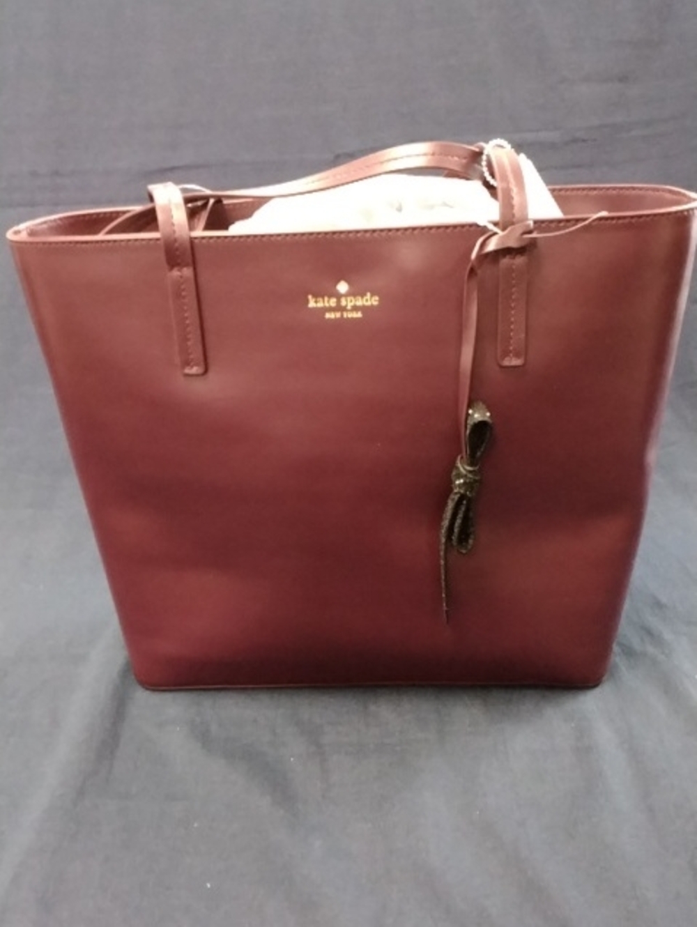 Burgundy Leather Tote with Gold Logo
